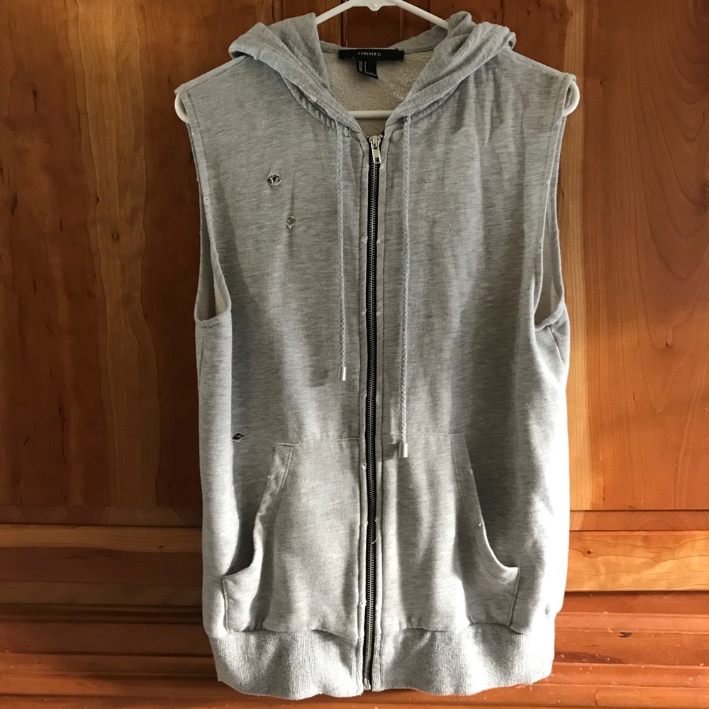 Distressed Sleeveless Hoodie